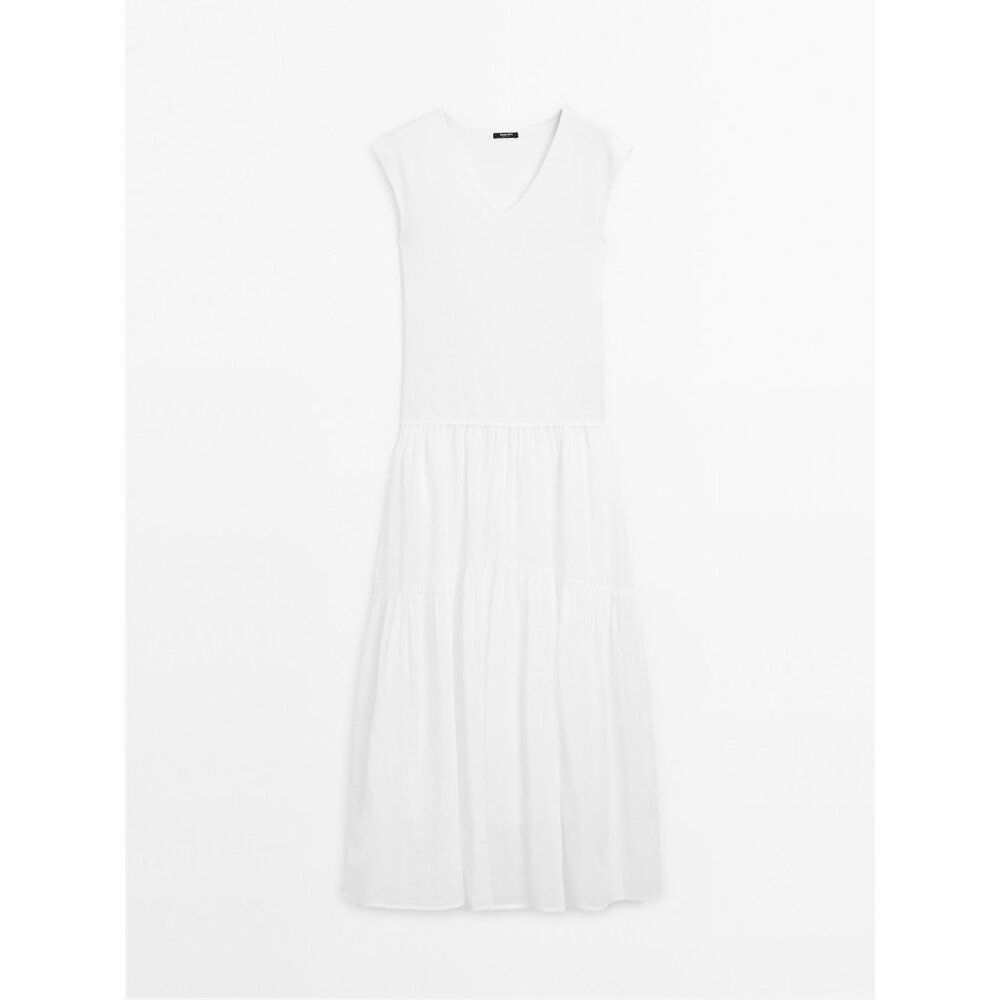 Massimo Dutti Womens Dress S White Contrast Vneck Sleeveless Maxi 6601/566 NWT - Picture 3 of 16